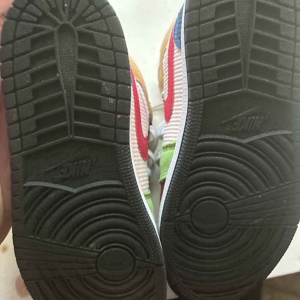 Jordan Red and Blue Sneakers with Concentric Sole Design